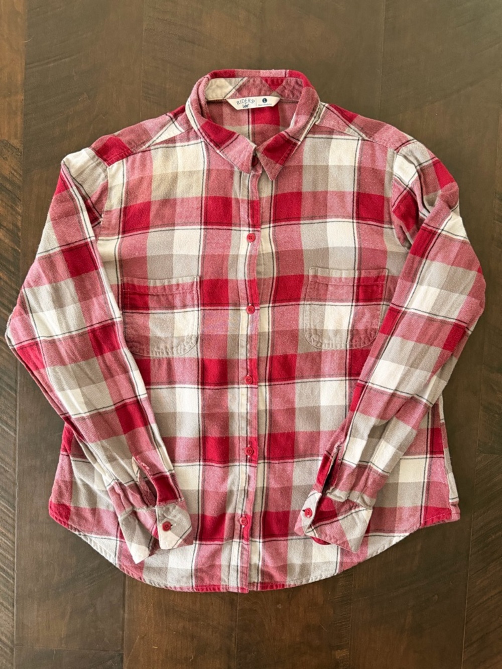 💛 Riders by Lee Red White Plaid Button Down Shirt L